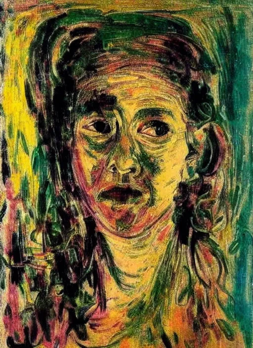 Image similar to affandi painting, portrait of a girl