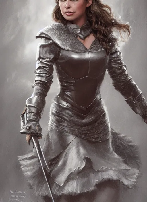 Prompt: beautiful female dorothy gale, rebecca romijn as dorothy, full body character concept, full metal armor, silver metallic, super powers, fantasy, intricate, elegant, highly detailed, digital painting, artstation, concept art, shining, sharp focus, illustration, art by stanley lau