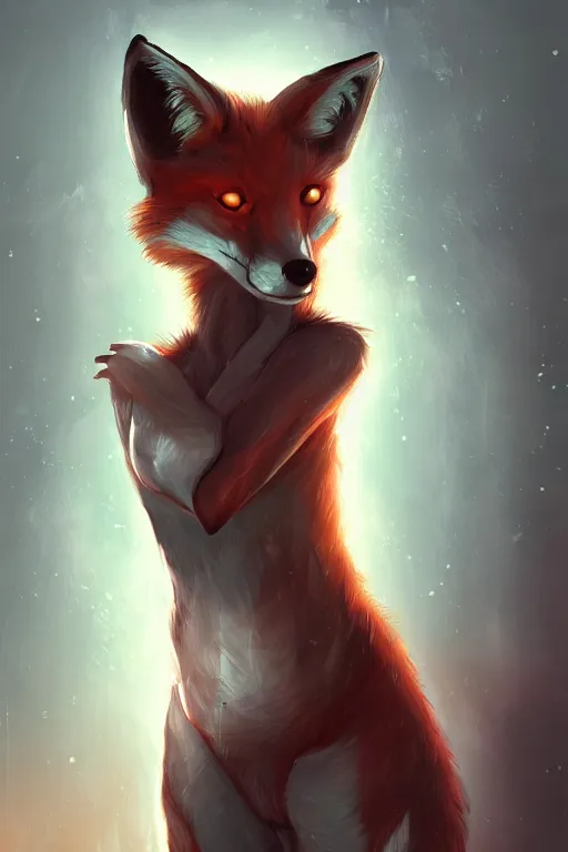 Image similar to a fox fursona, trending on artstation, by kawacy, furry art, digital art, cyberpunk, high quality, backlighting