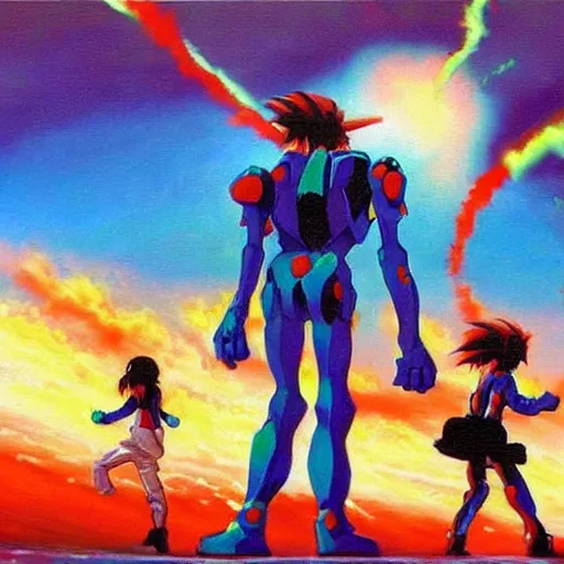 Image similar to The End of Evangelion painted by Bob Ross