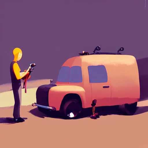 Prompt: goro fujita ilustration hiker loading the car, painting by goro fujita, sharp focus, highly detailed, artstation