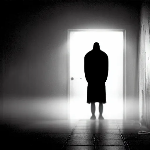 Prompt: depiction of the feeling of hopelessness, worthlessness, loneliness, of a ghost, sad, frightening, depressing, miserable, stunning, intelligent, stark, vivid, sharp, crisp, ultra ambient occlusion, reflective, universal shadowing, 3 5 mm, ( 2 0 8 6 ) scary horror film still, extremely atmospheric lighting.