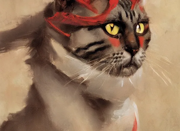 Image similar to a highly detailed beautiful portrait of a cat as kratos, by gregory manchess, james gurney, james jean