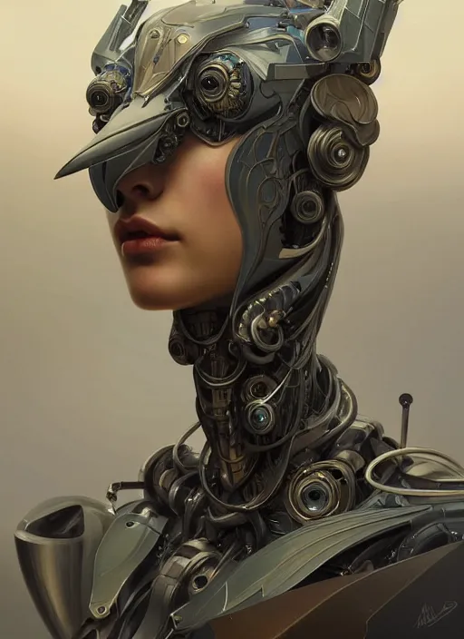 Image similar to portrait of anthropomorphic mecha - stork protoengineer biohacker, intricate, elegant, highly detailed animal monster, digital painting, artstation, concept art, smooth, sharp focus, illustration, art by artgerm and greg rutkowski and alphonse mucha, 8 k