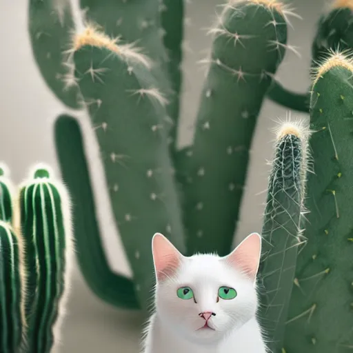 Prompt: A cat with a cactus, hyperrealistic 8K atmospheric render, very detailed