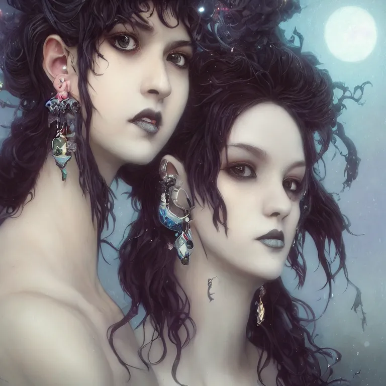 Image similar to highly detailed portrait of a goth alpaca, black eyeshadow, piercings, earrings, unreal engine, dark fantasy art by greg rutkowski, loish, rhads, ferdinand knab, makoto shinkai and lois van baarle, ilya kuvshinov, rossdraws, tom bagshaw, alphonse mucha, global illumination, radiant light, detailed and intricate environment