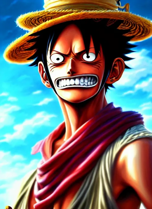 Image similar to a _ fantasy _ style _ portrait _ painting _ of luffy strawhat _ painting _ unreal _ 5 _ daz. _ rpg _ portrait _ extremely _ detailed _ artgerm _ greg _ rutkowski _ greg