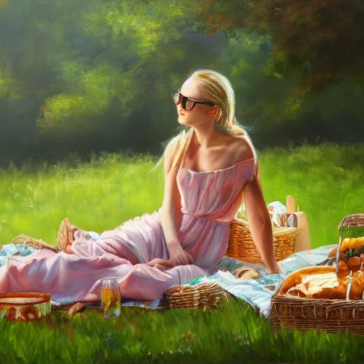 Image similar to a picnic, oil painting, pale colors, high detail, 8 k, wide angle, trending on artstation,