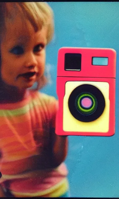 Image similar to colorful chromatic abberation, 9 0 s toy commercial, photo from the 7 0 s, polaroid photo,