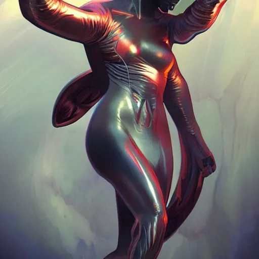 Image similar to posing alien digital artwork by artgerm and wlop and alex ross and alphonse mucha, trending on artstation