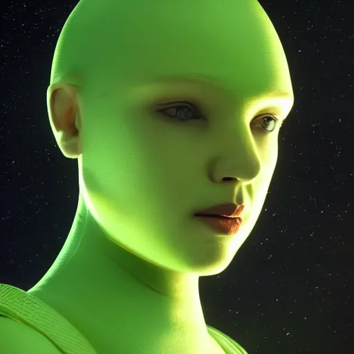 Prompt: Short long headed green skinned astronaut , diffuse lighting, intricate, elegant, highly detailed, lifelike, photorealistic, digital painting, illustration, concept art, smooth, sharp focus, A24!film cinematography, unreal engine, cinematic, hyper realism, high detail, octane render, dream like atmosphere 8k