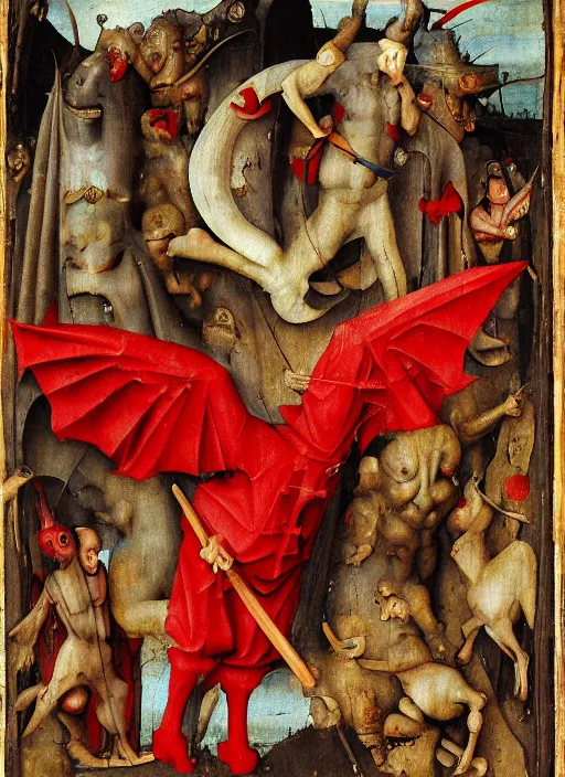 Image similar to red devil Gargoyle, Medieval painting by Jan van Eyck, Hieronymus Bosch, Florence