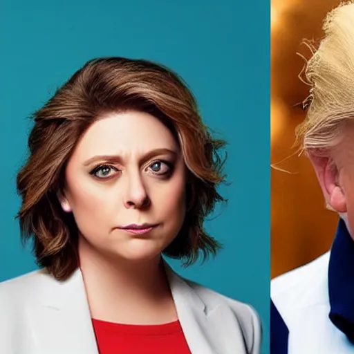 Prompt: rachel bloom crossed with donald trump, hybrid of rachel bloom and donald trump