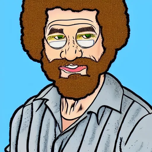 Image similar to bob ross in a portrait by robert crumb