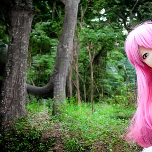 Image similar to ”anime girl, pink hair with two huge elephant ears, action shot, by Kurahana Chinatsu”