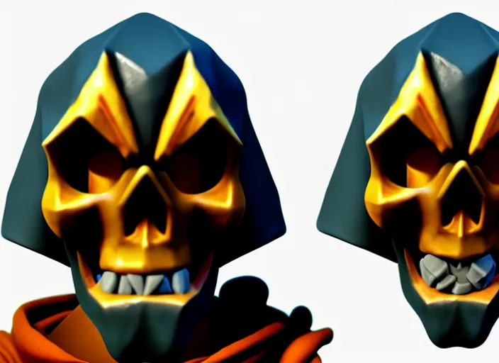 Image similar to cloaked skull, stylized stl, 3 d render, activision blizzard style, hearthstone style, crash bandicoot artstyle