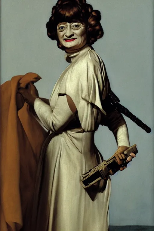 Prompt: phyllis diller as princess leia in star wars, full - figure oil painting by john currin and jacques - louis david and ingres, high detail