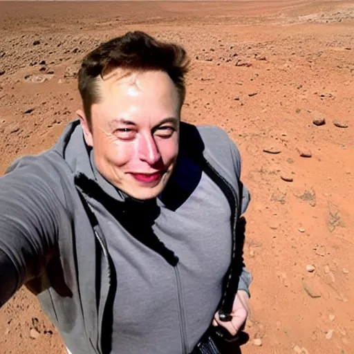 Image similar to Elon musk selfie and show his futuristic house on mars