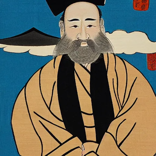 Image similar to traditional Japanese painting of a rabbi with a Fu Manchu