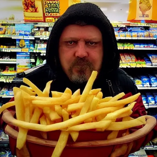 Prompt: “a Slaan Mage Priest goes to the supermarket but they are out of French Fries”