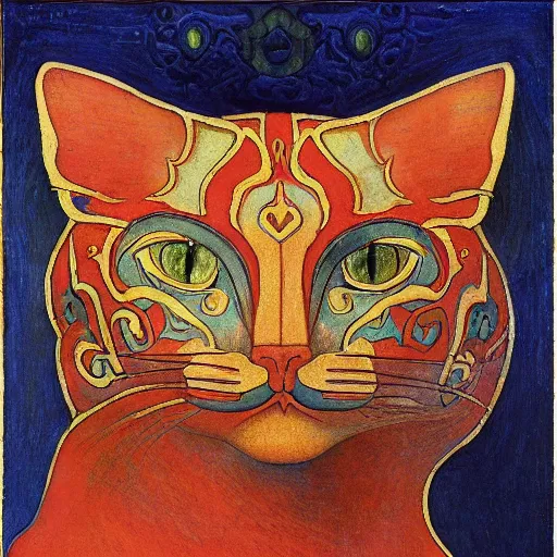 Image similar to cloisonne cat head sculpture, by annie swynnerton and diego rivera and nicholas roerich and jean delville and janet fish, symbolist, dramatic lighting, god rays, art brut, rich colors, smooth, sharp focus, extremely detailed, adolf wolfli and ( donato giancola and bilibin )