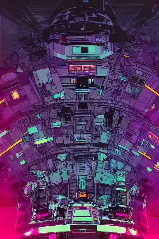 Image similar to drawing of an international space station filled with electronic equipment, japanese gundam mech, robots, led screens, droids, a detailed comic panel by kilian eng, moebius, featured on deviantart, psychedelic art, psychedelic, dmt