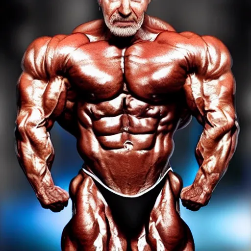 Image similar to a realistic detailed photo of a bodybuilder who is also a male android Vladimir Putin, shiny skin, posing robotically, blank stare