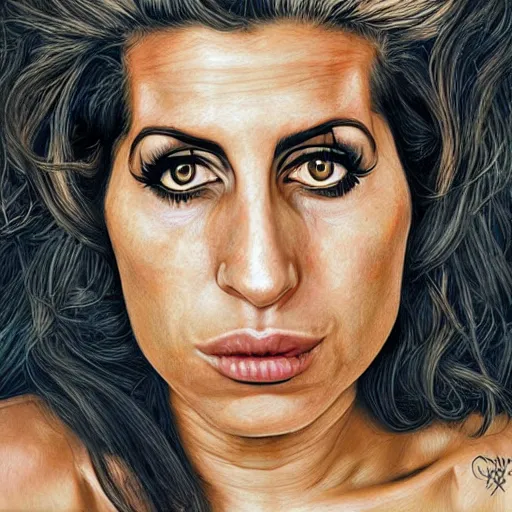 Image similar to Realístic portrait of Amy Winehouse as an old woman in the style of Chuck Close intricate, elegant, highly detailed, digital painting, artstation, smooth, sharp focus, illustration