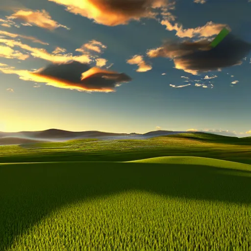 Image similar to Windows XP Bliss background, UHD, 4K, Unreal Engine, Trending on Artstation