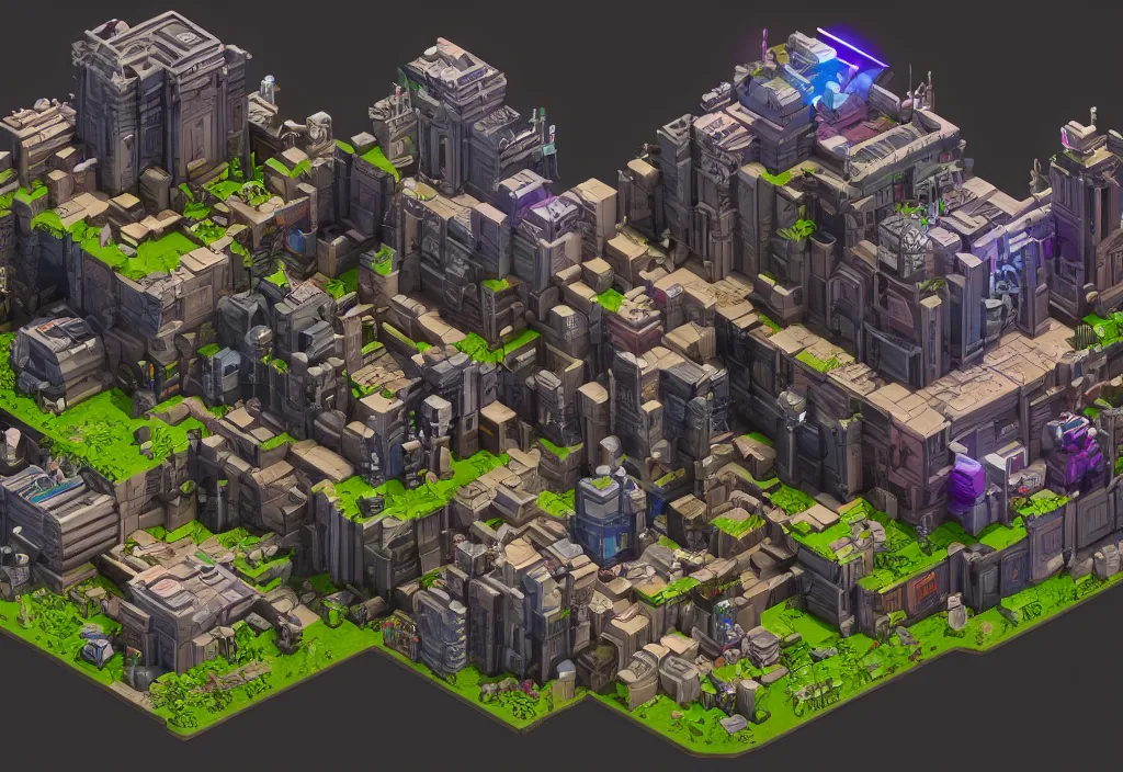 Prompt: isometric voxel cyberpunk mansion, cinematic lighting, 4k