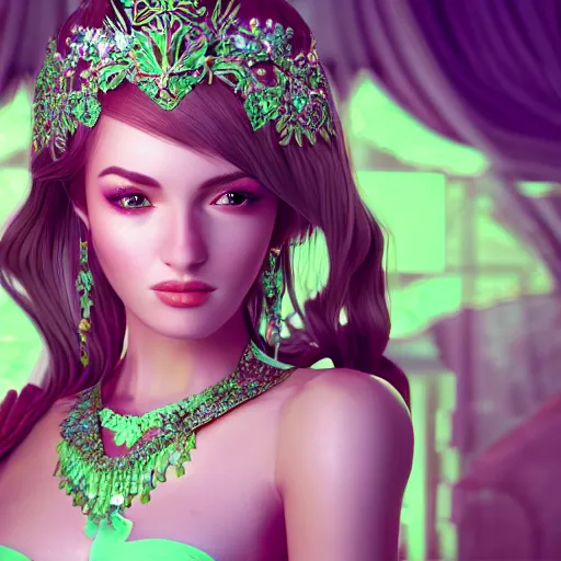 Image similar to wonderful princess of emerald with fair skin, ornate 8 k gorgeous intricate detailed, accent lighting, dramatic light, octane render