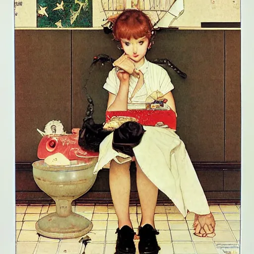 Prompt: anime girl by Norman Rockwell