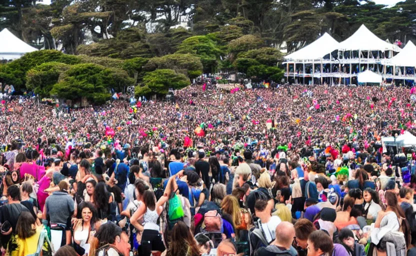 Prompt: a crowded music festival in golden gate park