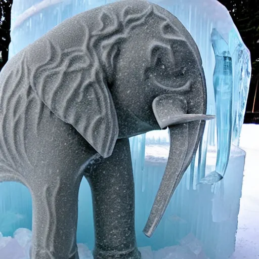 Image similar to fish frozen inside an ice sculpture of an elephant