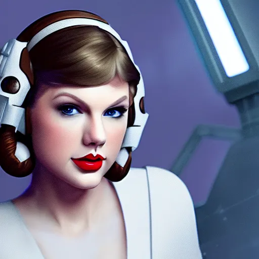 Image similar to Portrait of Taylor Swift as Princess Leia in Star Wars, professional digital painting, smooth, sharp focus, Unreal Engine 5, 8K