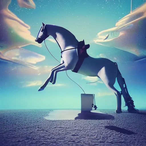 Prompt: a horse riding on astronaut, studio light, surrealism, by beeple, hasselblad photo, 8 k resolution