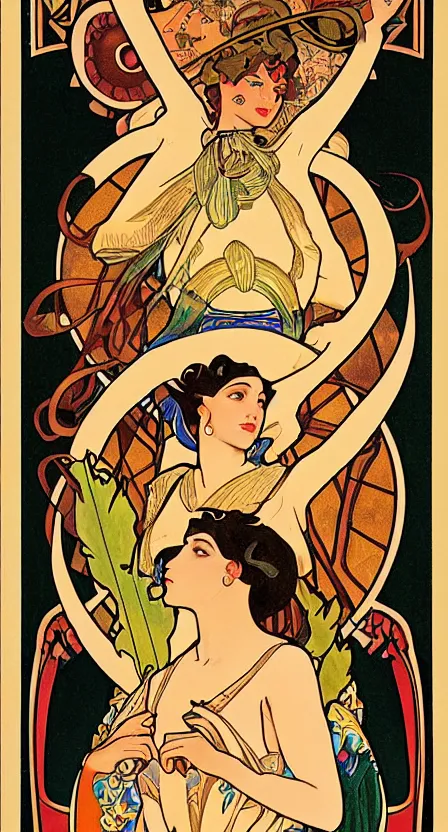 Image similar to the fool rider tarot card illustrated in an art deco style by tamara de lempika and an elegant border by alphonse mucha. | studio lighting | digital painting, stunning lighting, trending on artstation