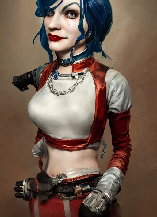 Image similar to bioshock victorian portrait of harley quinn, au naturel, hyper detailed, digital art, trending in artstation, cinematic lighting, studio quality, smooth render, unreal engine 5 rendered, octane rendered, art style by klimt and nixeu and ian sprigger and wlop and krenz cushart