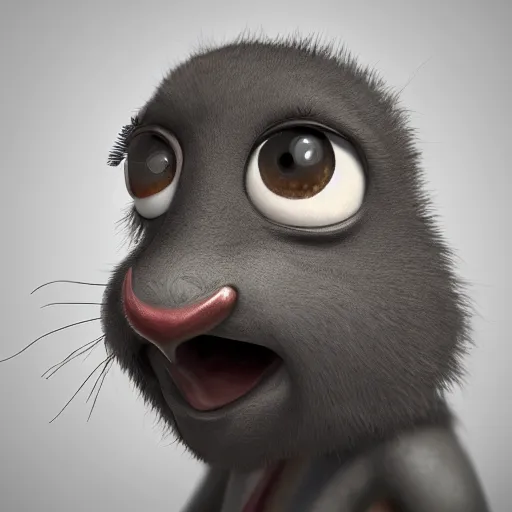 Image similar to character portrait, marsupial with big oval eyes, small pointed nose, bushy eyebrows, ears like flowers, and a square mouth, award winning art, octane engine, artstation, 4 k hd masterpiece, extreme photo realism