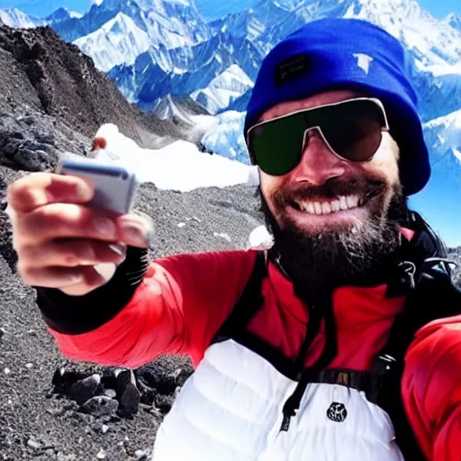 Prompt: Pewdiepie selfie at Mt. Everest