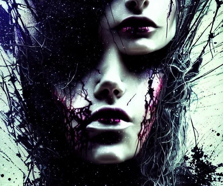 Image similar to stunning otherworldly gothic goddess of freewill, dark and mysterious, atmospheric, ominous, eerie, cinematic, epic, 8 k, ultra detail, ultra realistic, rendered by awesomeness. nights falling wind is blowwing snow is pilling concept art in style of carne griffiths artwork by xsullo. backround by elson, peter kemp, peter