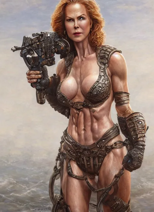 Image similar to muscled Nicole Kidman as a ruggedly handsome hero, intricate, elegant, highly detailed, centered, digital painting, artstation, concept art, smooth, sharp focus, illustration, artgerm, donato giancola, Joseph Christian Leyendecker, WLOP, Boris Vallejo, Artgerm