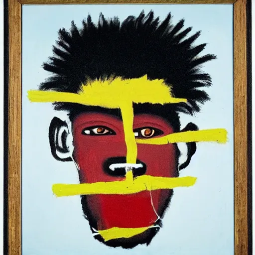 Image similar to basquiat portrait of a minimalist monkey