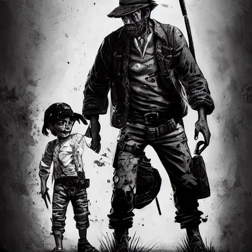 Image similar to don ramon and the chavo del 8 walking dead game telltale, gigachad black and white trending on artstation, painted by greg rutkowski