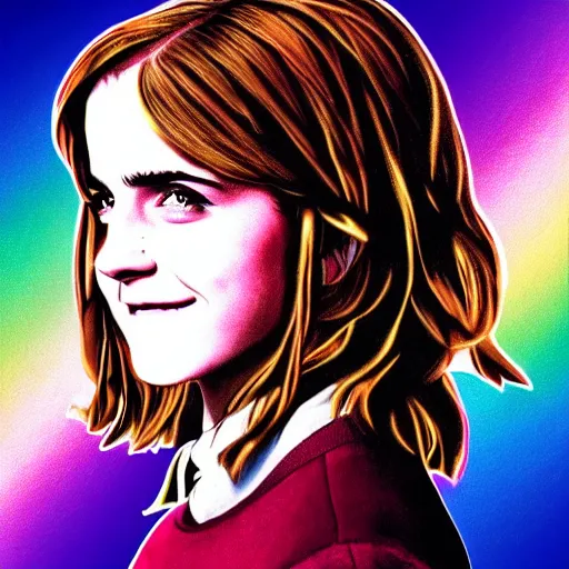 Image similar to rainbow smiling emma watson as hermione. pop art.