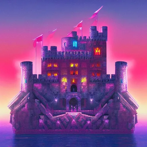 Prompt: medieval castle, epic retrowave art, trending on art station