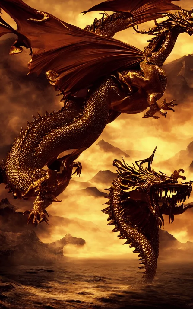 Image similar to golden dragon, epic, legendary, cinematic composition, stunning atmosphere