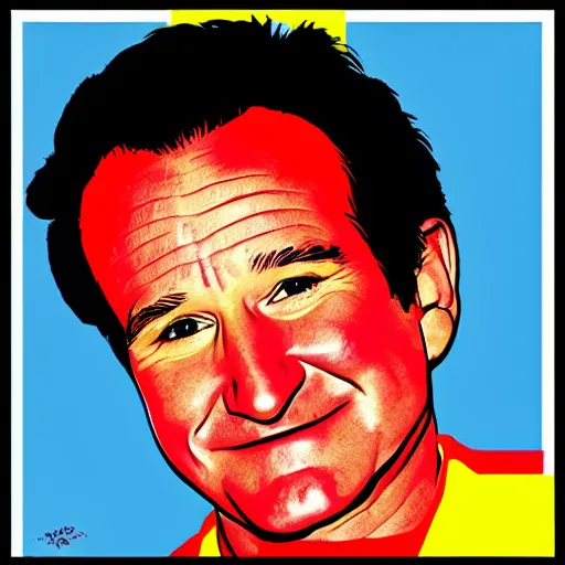 Image similar to rainbow robin williams. pop art