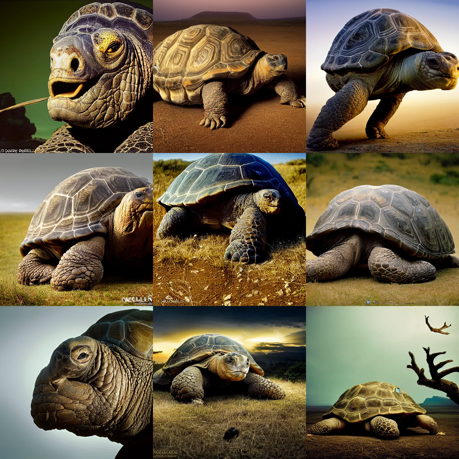 Prompt: award winning wildlife photography, 150 meter tall giant tortoise with the head of a lion, wildlife photography by Paul Nicklen, shot by Joel Sartore, shot by DENNIS STOGSDILL, Skye Meaker, national geographic, perfect lighting