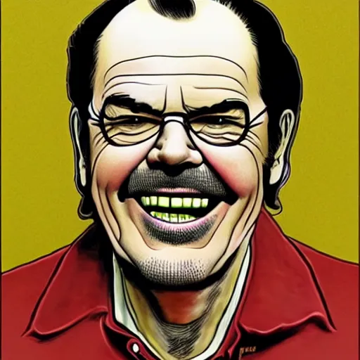 Image similar to a portrait of Jack Nicholson drawn by Robert Crumb